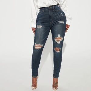 Fashion Nova: Dare Devil Distressed High Rise Skinny Jeans - Vintage
Wash